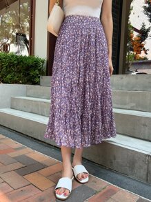 DAZY High Waist Ditsy Floral Skirt - Purple - View 6
