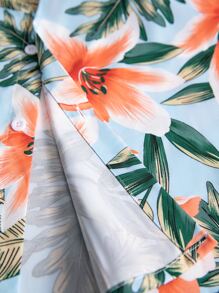 Manfinity RSRT Men Tropical Print Shirt Without Tee , Short Sleeve Button Up Graphic Floral Colorful Shirt , Beach Family Matching - Multicolor - View 4