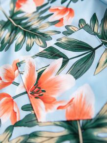 Manfinity RSRT Men Tropical Print Shirt Without Tee , Short Sleeve Button Up Graphic Floral Colorful Shirt , Beach Family Matching - Multicolor - View 5