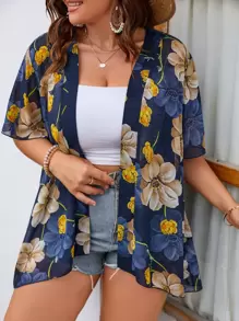 SHEIN Swim Curve Plus Floral Open Front Kimono - Multicolor - View 1