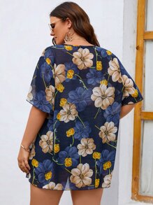 SHEIN Swim Curve Plus Floral Open Front Kimono - Multicolor - View 2