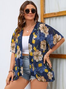 SHEIN Swim Curve Plus Floral Open Front Kimono - Multicolor - View 5