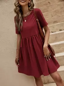 SHEIN LUNE Hidden Pocket Solid Dress - Burgundy - View 1