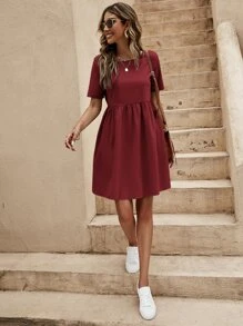 SHEIN LUNE Hidden Pocket Solid Dress - Burgundy - View 3