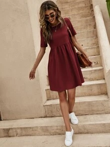 SHEIN LUNE Hidden Pocket Solid Dress - Burgundy - View 5