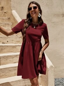 SHEIN LUNE Hidden Pocket Solid Dress - Burgundy - View 6