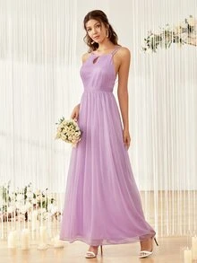 Váy phù dâu Lộ Lưng Cắt ra màu trơn Thanh lịch - Màu tím  Violet - Xem 5