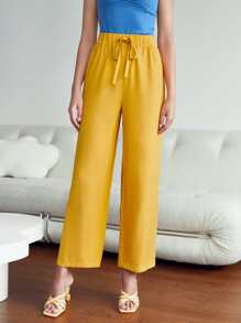 SHEIN 高腰前打結闊腿褲