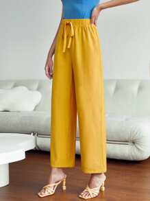 SHEIN 高腰前打結闊腿褲