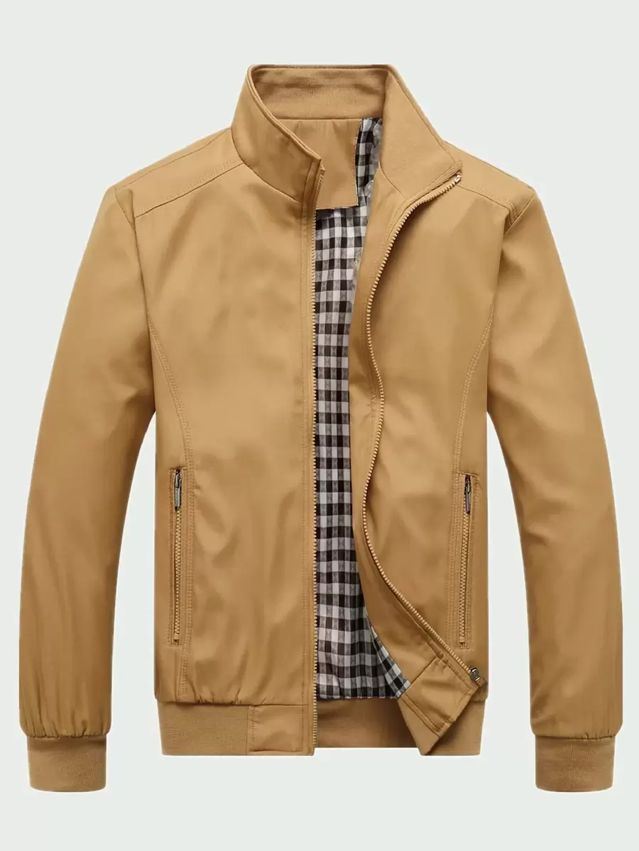 Calvornis Men's Long Sleeve Loose Zip Pocket Outdoor Windbreaker Jacket, Old Money Style , Fall - Khaki - View 1