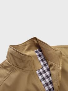 Calvornis Men's Long Sleeve Loose Zip Pocket Outdoor Windbreaker Jacket, Old Money Style , Fall - Khaki - View 3