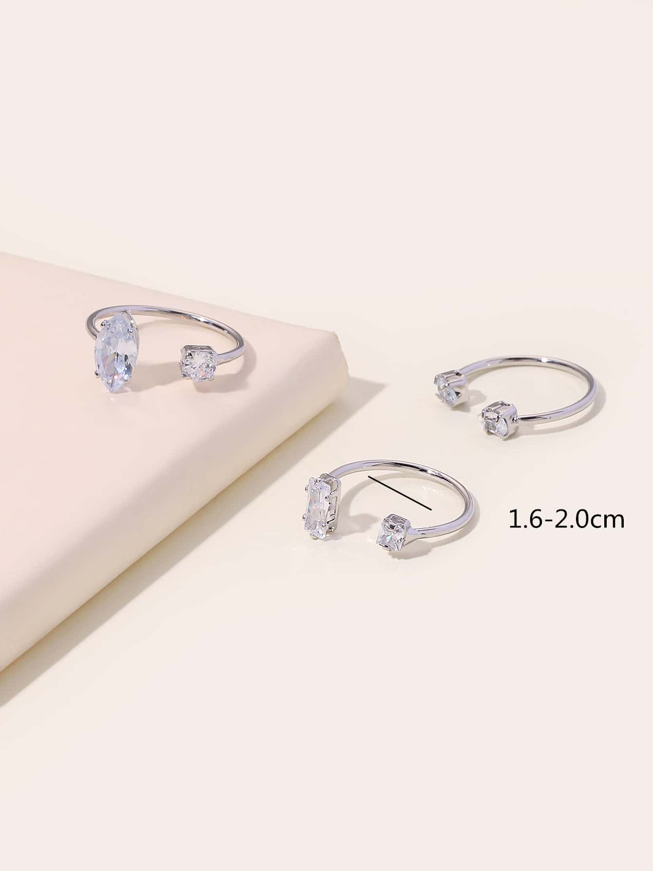 3pcs Cubic Zirconia Decor Cuff Ring