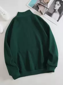 INAWLY 半拉鏈袋鼠口袋加絨內裏運動衫 - 墨綠色 - 查看 2