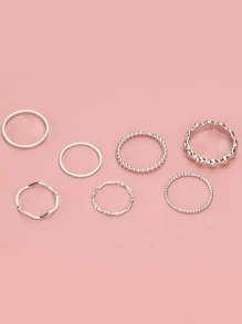 7入組扭結設計戒指 - 銀色 - 查看 3