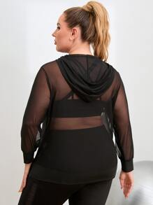 SHEIN Street Sport Áo thể thao Plus Size Tương phản Mesh Dây kéo màu trơn - màu đen - Xem 2