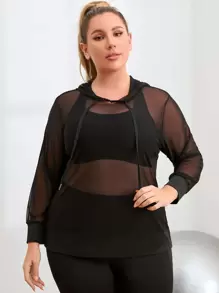 SHEIN Street Sport Áo thể thao Plus Size Tương phản Mesh Dây kéo màu trơn - màu đen - Xem 3