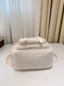 新品大容量纯色背包，多功能单肩包礼物户外旅行学校背包，书包，学校背包，返校，大背包，大容量，适合少女女大学生，非常适合返校、大学、中学、高中、返校笔记本电脑包和保护套 - 米色 - 查看 4