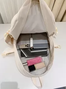 新品大容量纯色背包，多功能单肩包礼物户外旅行学校背包，书包，学校背包，返校，大背包，大容量，适合少女女大学生，非常适合返校、大学、中学、高中、返校笔记本电脑包和保护套 - 米色 - 查看 6