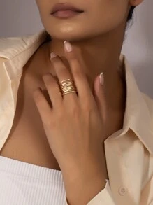 鏤空戒指 - 金黃色 - 查看 1