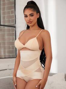 Mesh Insert Shapewear Panty - Apricot - View 5