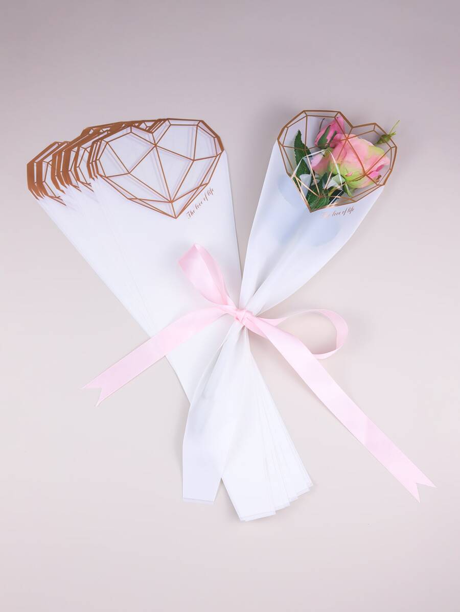 20入組愛心和字母圖案花包裝袋 - 白色 - 查看 1