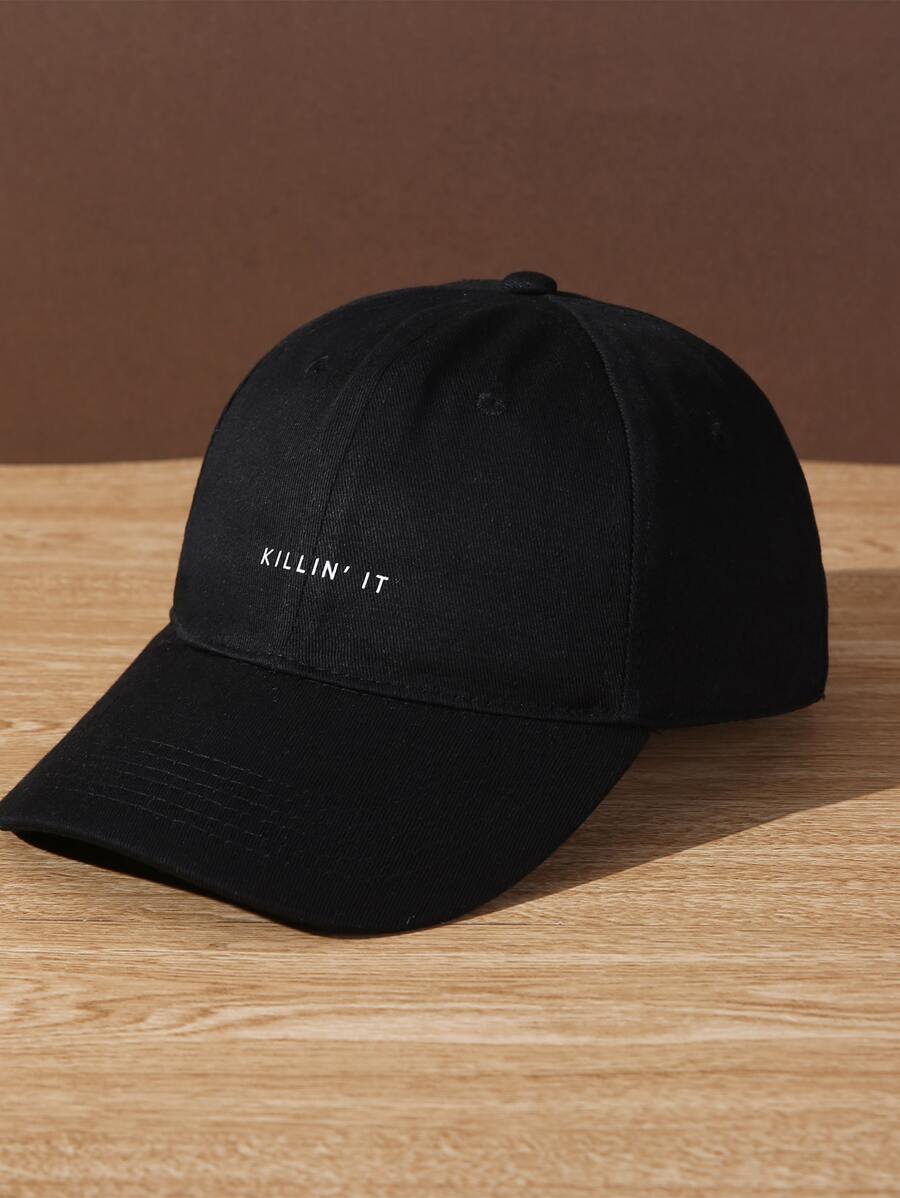 男士字母圖案棒球帽，休閒風格 - 黑色 - 查看 1