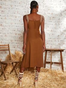 SHEINNeu Floral Embroidered Tie Front Cami Dress - Brown - View 2