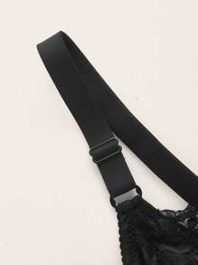 Plus Contrast Lace Bow Detail Underwire Bra - Black - View 3