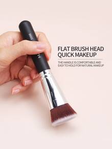 MAANGE 1支装专业密实扁平头粉底刷，化妆工具，柔软纤维材质，方便携带，旅行必备，粉底刷、遮瑕刷、腮红刷、修容刷、古铜粉刷、散粉刷、粉底刷、腮红刷 - 黑色 - 查看 4