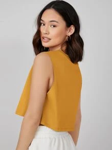 SHEIN BASICS Women Minimalist Solid Color Sleeveless Knitting Top - Mustard Yellow - View 2