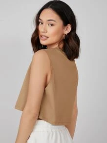 SHEIN BASICS 女性極簡實色無袖針織上衣 - 杏色 - 查看 2