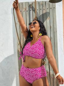 SHEIN Swim Curve 大码碎花侧结比基尼套装夏季海滩