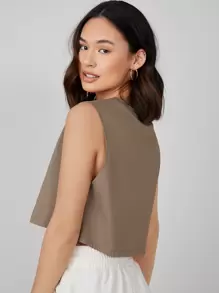 SHEIN BASICS NỮ Tối giản Màu thuần Không tay Dệt kim Áo - Màu nâu  Mocha - Xem 2