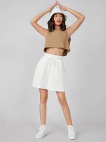 SHEIN BASICS 女性極簡實色無袖針織上衣 - 杏色 - 查看 5