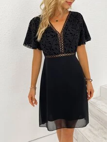 Đầm Lộ Lưng Buộc lại Thực vật Thanh lịch - màu đen - Xem 5