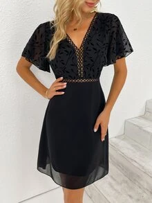 Đầm Lộ Lưng Buộc lại Thực vật Thanh lịch - màu đen - Xem 6