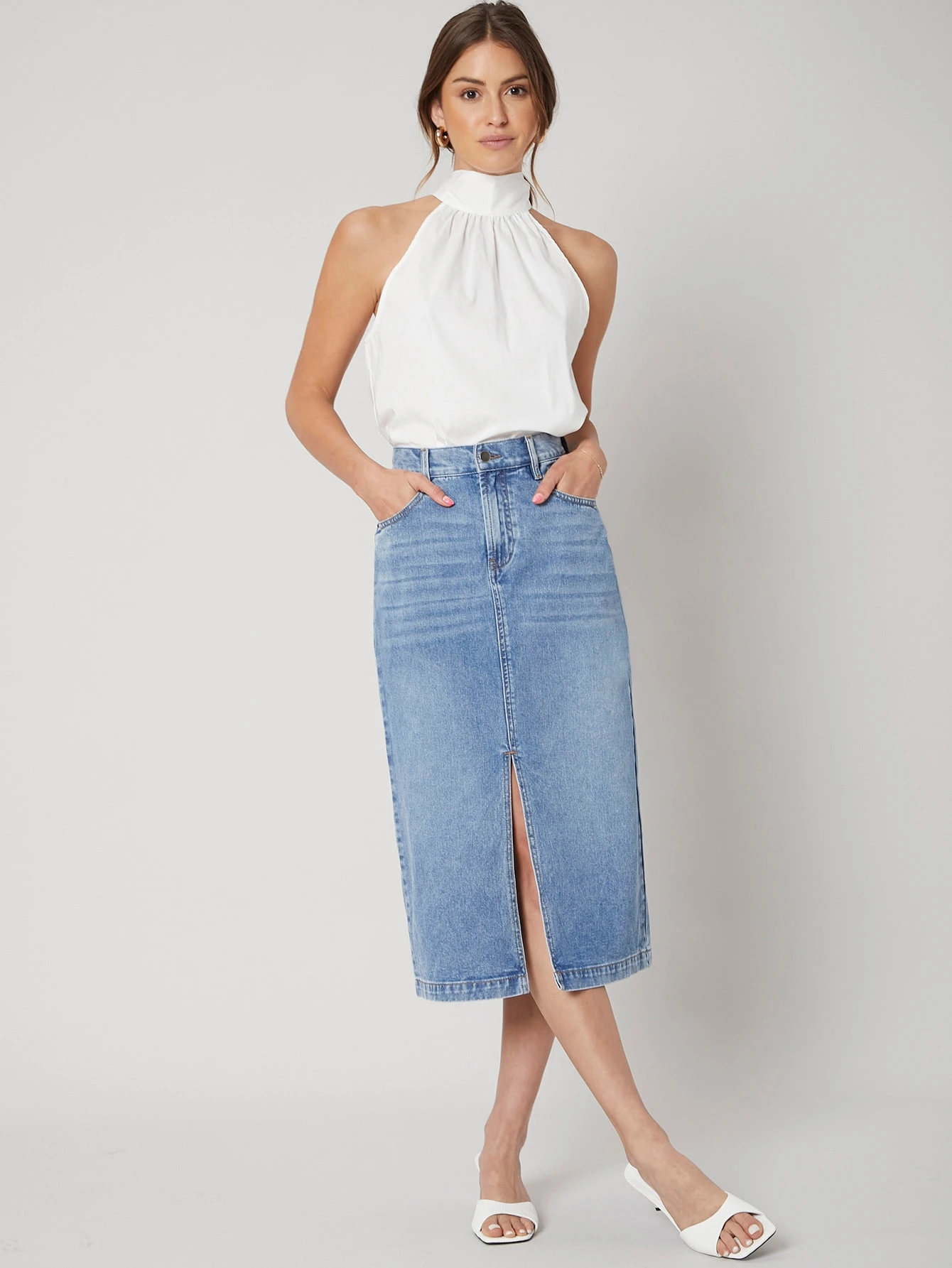 asymmetrical denim skirt