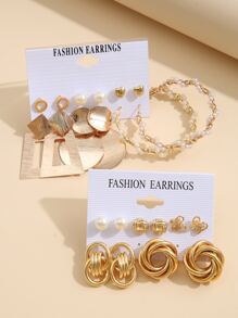 11 Pares Aretes Con Decoración De Mariposa Y Perlas Sintéticas - Amarillo Oro - Ver 2