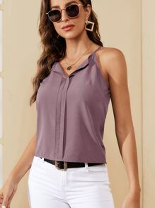 SHEIN Essnce Solid Press Crease Cami Top - Purple - View 3