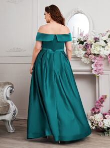 SHEIN Belle Hơn Off Shoulder Xếp nếp Thêm dài Chính thức Váy phù dâu - Màu xanh lá cây đậm - Xem 2