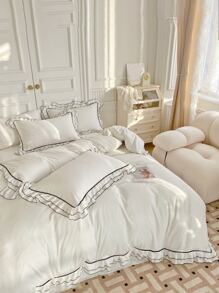 Set colcha sin relleno con diseño de fruncido - Blanco - Ver 2