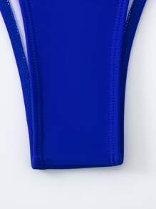 SHEIN Swim 夏季海灘彩色方塊荷葉邊推動上衣比基尼 - 藍色 - 查看 7