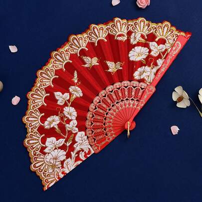 Breezier 1 件金属花朵图案手扇，中国风装饰扇，适合家居装饰的最佳礼物