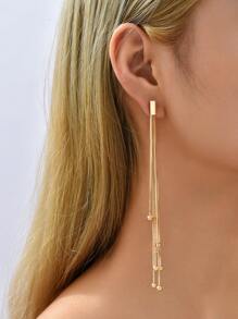 Metal Tassel Drop Earrings - Yellow Gold - View 1