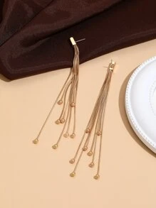 Metal Tassel Drop Earrings - Yellow Gold - View 3