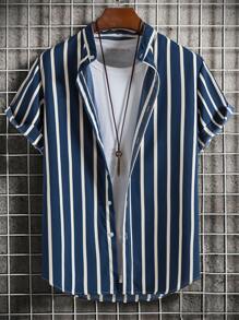 Manfinity Homme Men 1pc Striped Print Shirt - Blue and White - View 1