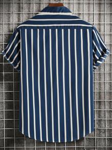 Manfinity Homme Men 1pc Striped Print Shirt - Blue and White - View 2