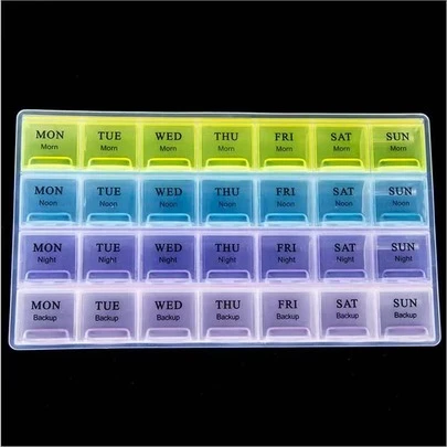 1pc Colorful 28-Slot Flip-Top Pill Box, Weekly Portable Medicine Case, Random Color