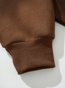 SHEIN EZwear 素色拉鏈開襟落肩袖短款連帽衫 - 咖啡棕 - 查看 7