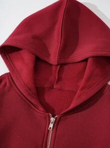 INAWLY Solid Zip Up Drop Shoulder Thermal Lined Crop Hoodie Graduation,Back To School Outfits,Graduation,Teacher Outfits For Women,Back To School Pullover Fall Outfit - Burgundy - View 3
